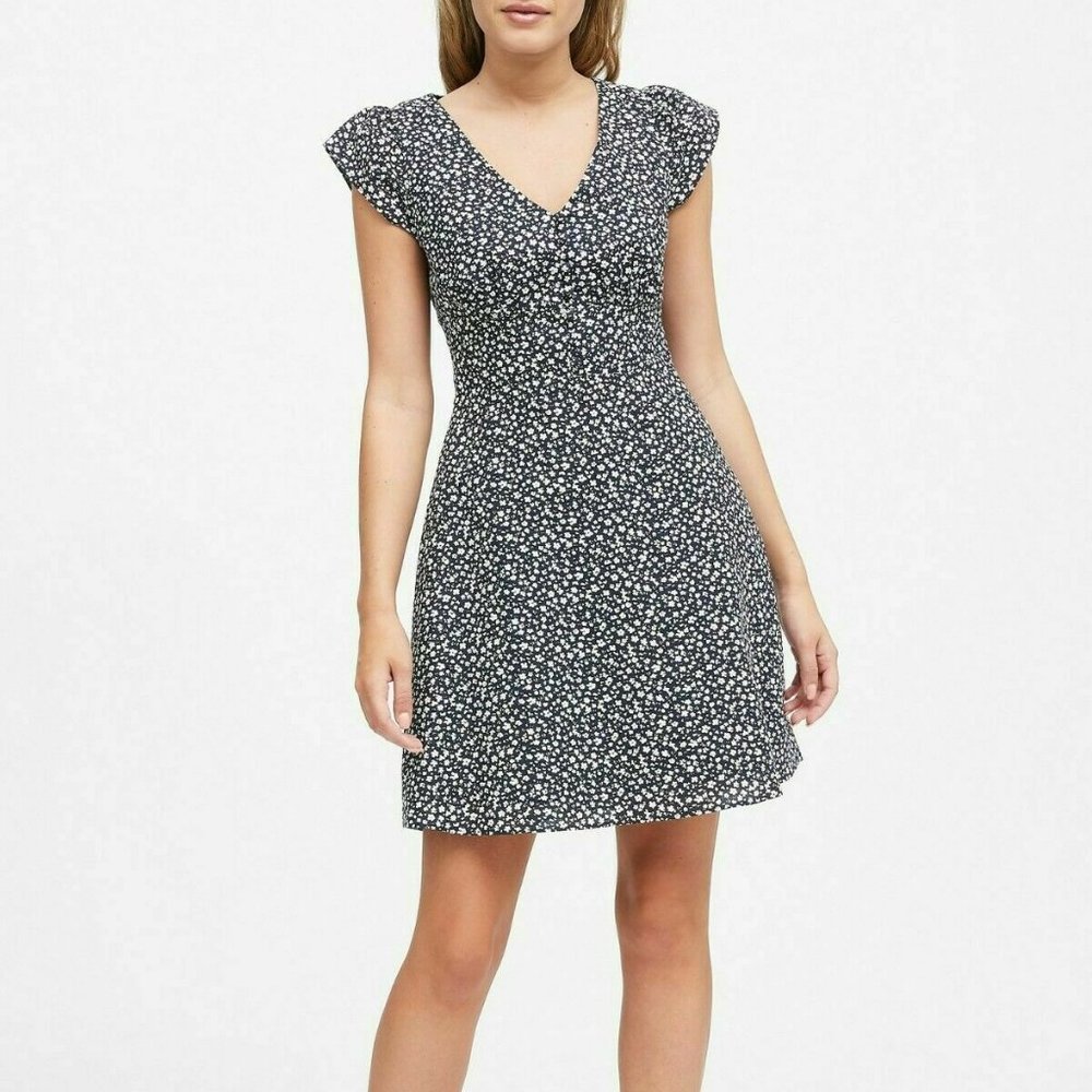 Banana Republic Navy Ditsy Floral Linen Cotton Button Front Mini Dress 6 NWT - Picture 1 of 2